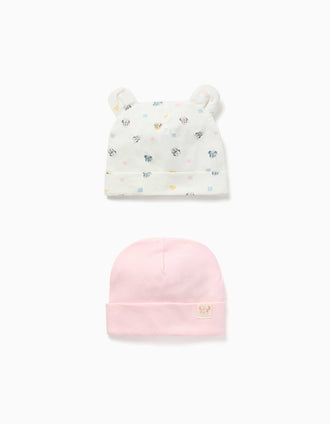 2 gorros de algodón con motivo Minnie para recién nacida, rosa/blanco