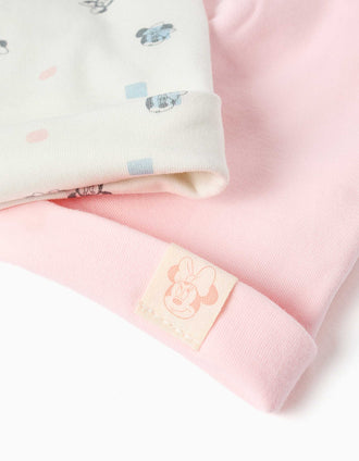 2 gorros de algodón con motivo Minnie para recién nacida, rosa/blanco