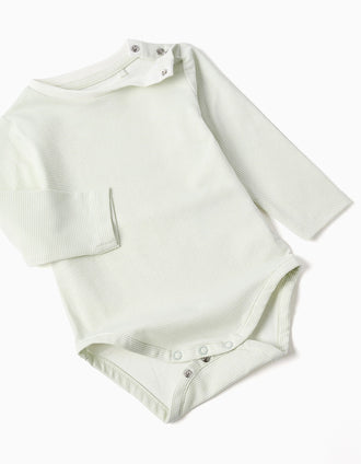 3-piece cotton set with stripes for newborns, white/light green