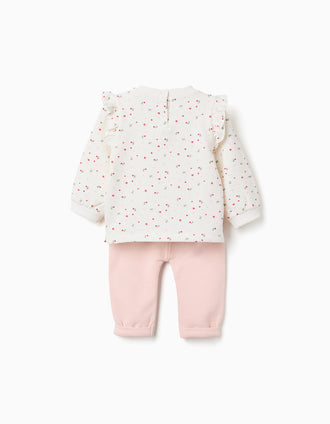 Brushed set with floral print for newborn girls, white/light pink