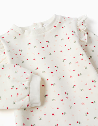 Brushed set with floral print for newborn girls, white/light pink