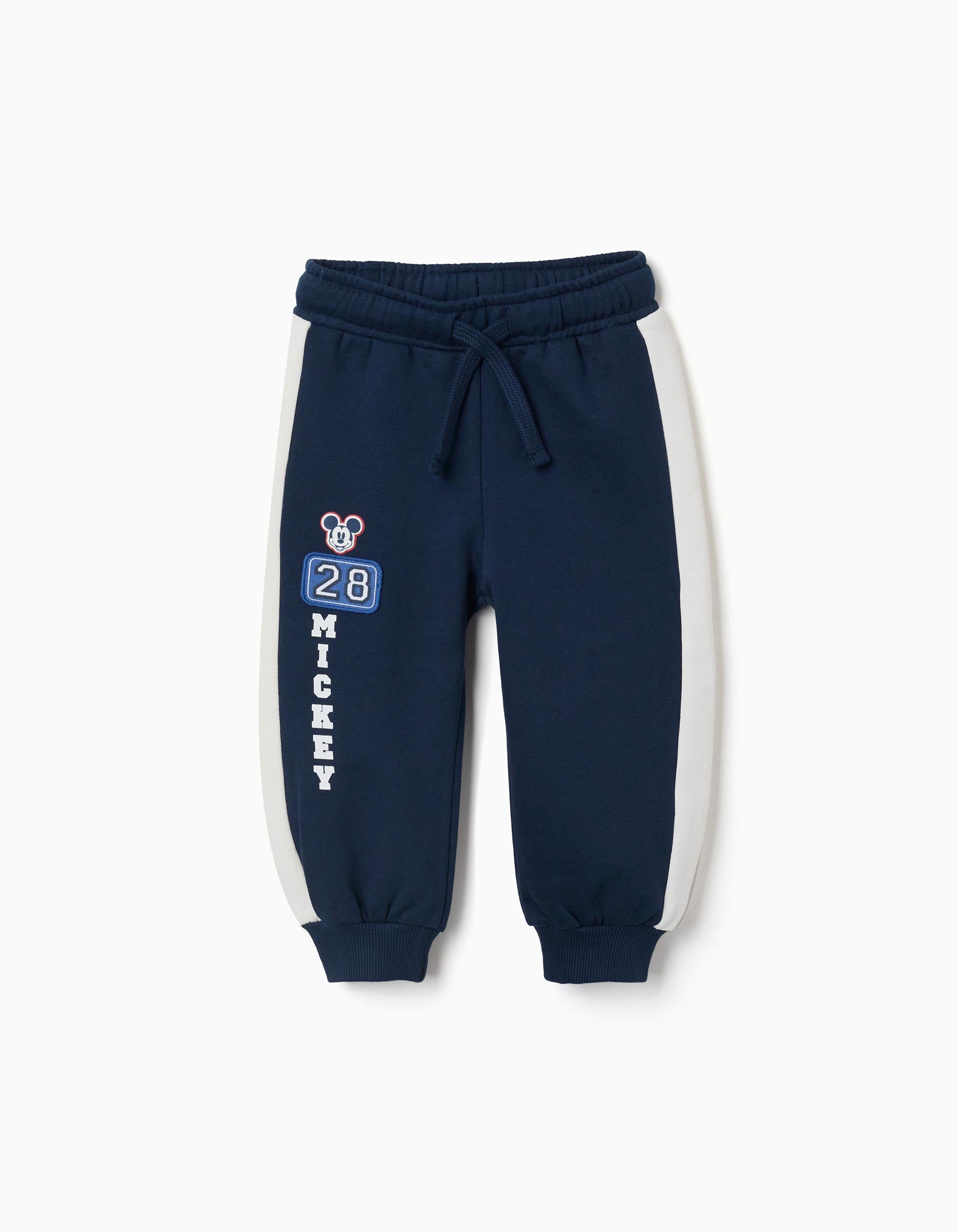 Calças de treino cardadas Mickey para bebé e menino, azul/branco