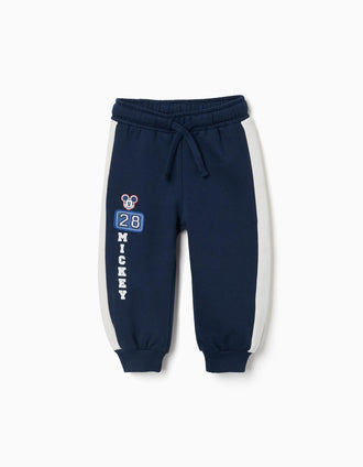 Calças de treino cardadas Mickey para bebé e menino, azul/branco