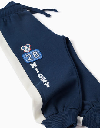 Calças de treino cardadas Mickey para bebé e menino, azul/branco