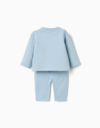 Brushed jogging set with embossed print for newborn boys, light blue