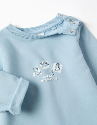 Brushed jogging set with embossed print for newborn boys, light blue