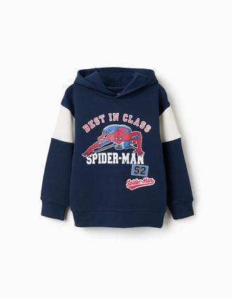 Sweat de algodão com capuz Spider-Man para menino, azul-marinho