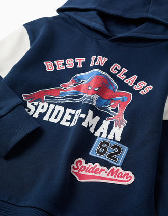 Sweat de algodão com capuz Spider-Man para menino, azul-marinho
