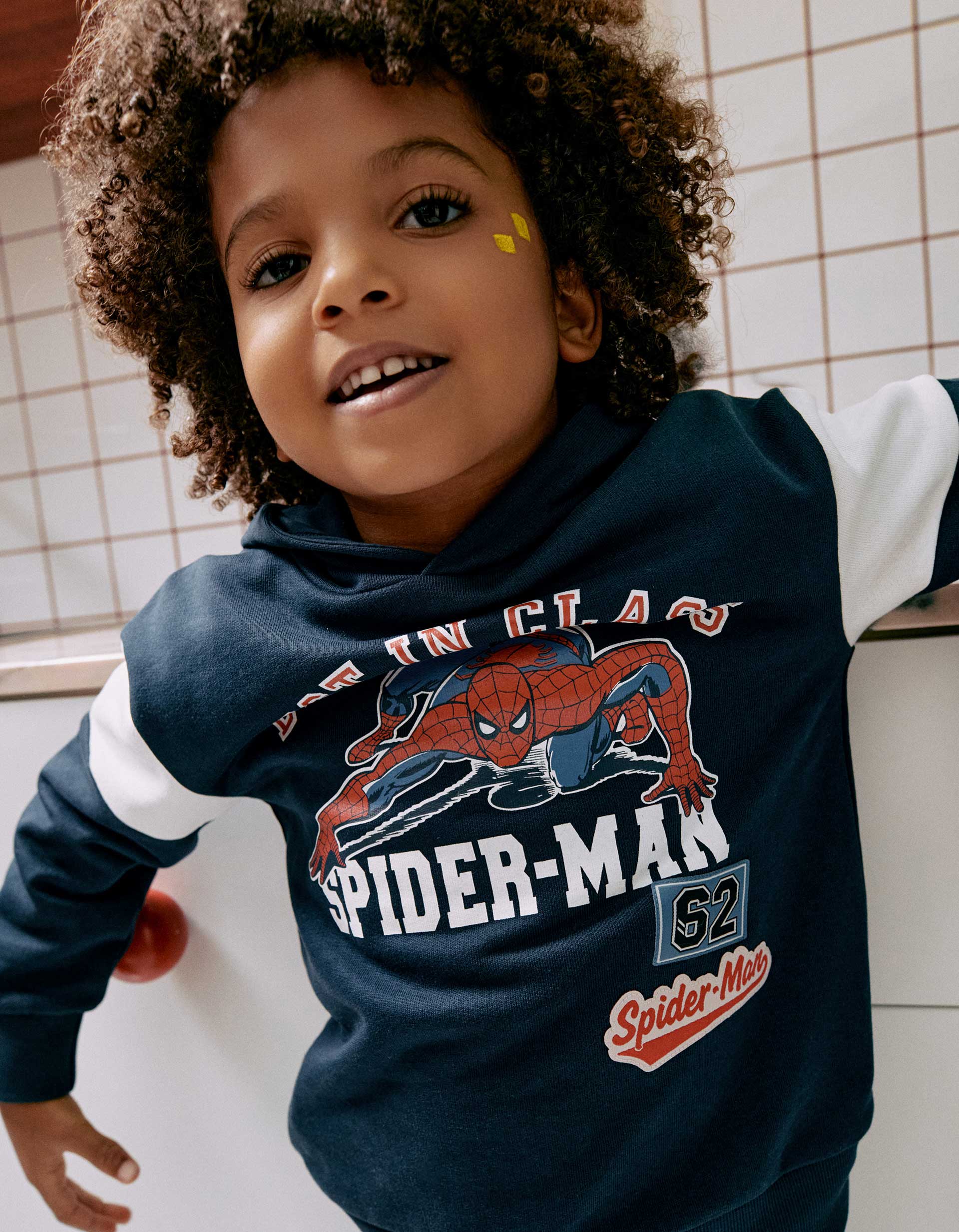 Sweat de algodão com capuz Spider-Man para menino, azul-marinho