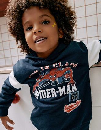 Sweat de algodão com capuz Spider-Man para menino, azul-marinho