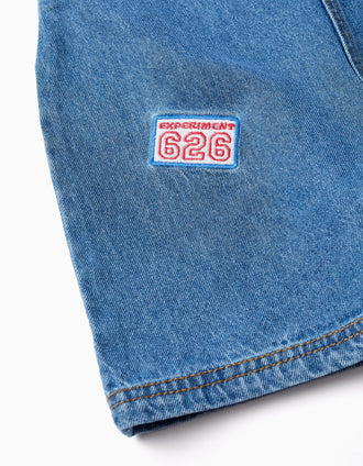 Jardineiras curtas de ganga com bordado Stitch para menina, azul