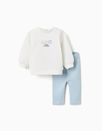 Brushed jogging set with embossed print for newborns, white/blue