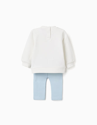 Brushed jogging set with embossed print for newborns, white/blue