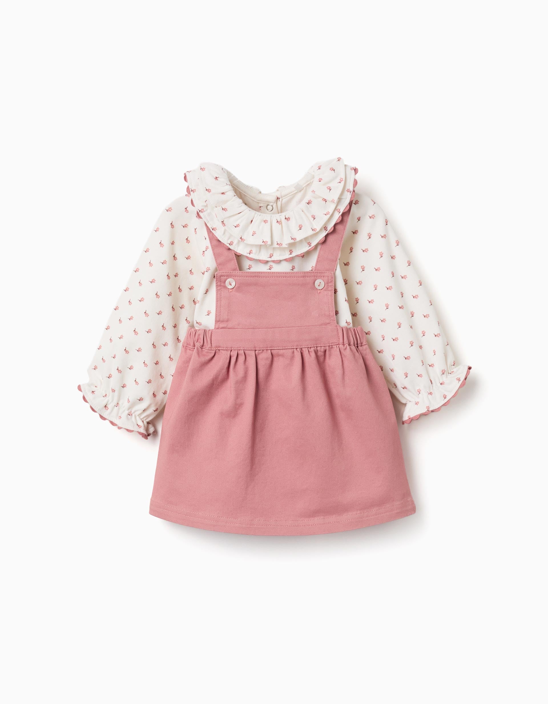 Body com motivo floral + saia de peito para recém-nascida, branco/rosa