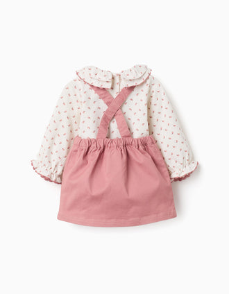 Body com motivo floral + saia de peito para recém-nascida, branco/rosa