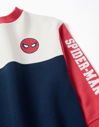 Sweat cardada com estampados Spider-Man para menino, branco/vermelho/azul