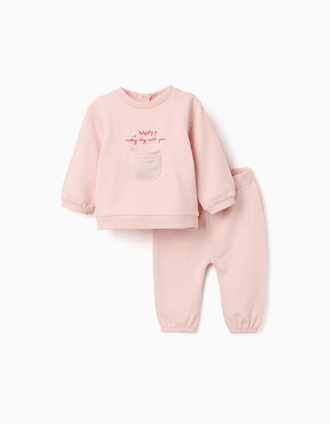 Brushed set with 3D heart for newborn girls, light pink