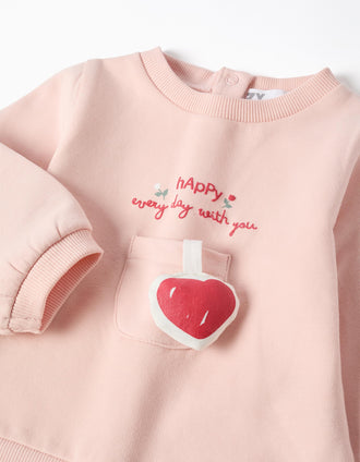 Brushed set with 3D heart for newborn girls, light pink