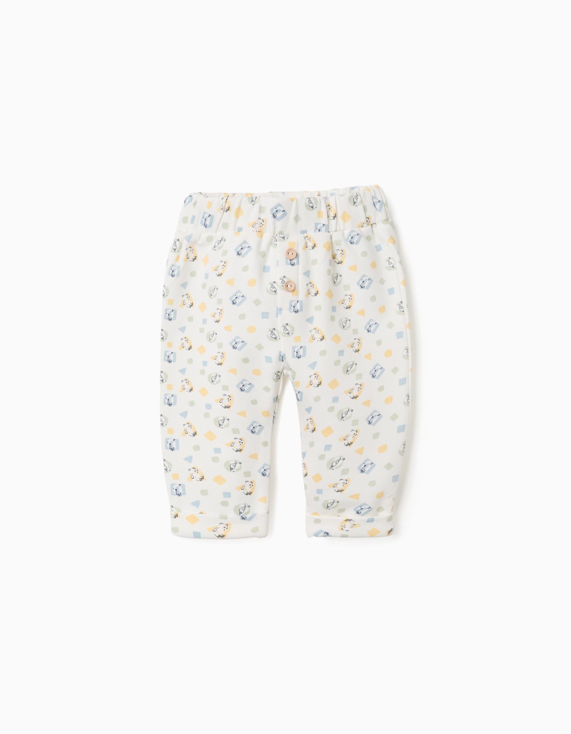 Calças cardadas com padrão colorido para recém-nascidos, branco