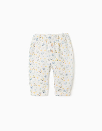 Calças cardadas com padrão colorido para recém-nascidos, branco