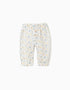 Brushed trousers with colourful pattern for newborns, white