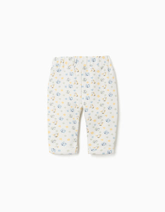 Calças cardadas com padrão colorido para recém-nascidos, branco