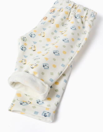 Calças cardadas com padrão colorido para recém-nascidos, branco