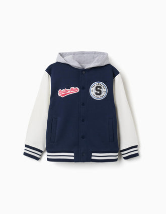 Casaco bomber cardado com capuz Spider-Man para menino, azul/branco