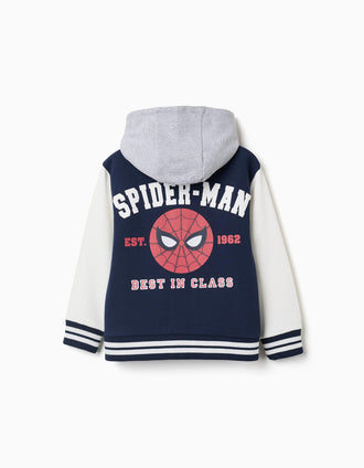 Casaco bomber cardado com capuz Spider-Man para menino, azul/branco