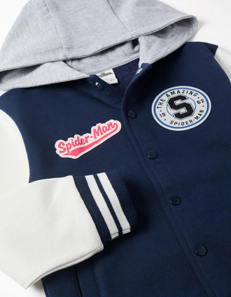 Casaco bomber cardado com capuz Spider-Man para menino, azul/branco