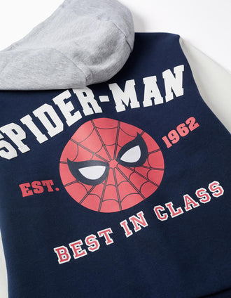 Casaco bomber cardado com capuz Spider-Man para menino, azul/branco
