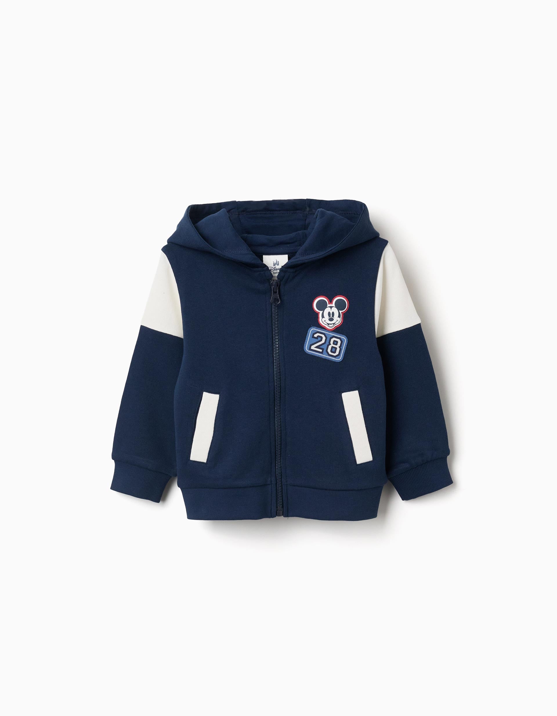 Casaco cardado com capuz Mickey para bebé e menino, azul-marinho