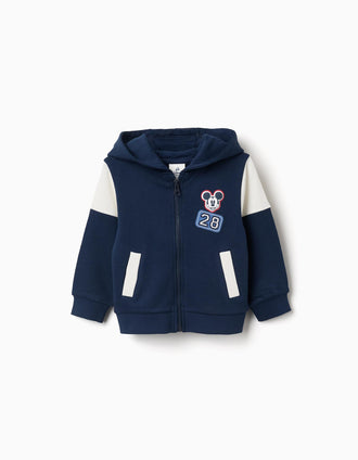 Casaco cardado com capuz Mickey para bebé e menino, azul-marinho