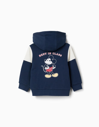 Casaco cardado com capuz Mickey para bebé e menino, azul-marinho
