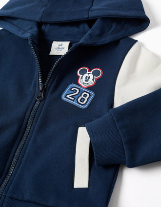 Casaco cardado com capuz Mickey para bebé e menino, azul-marinho