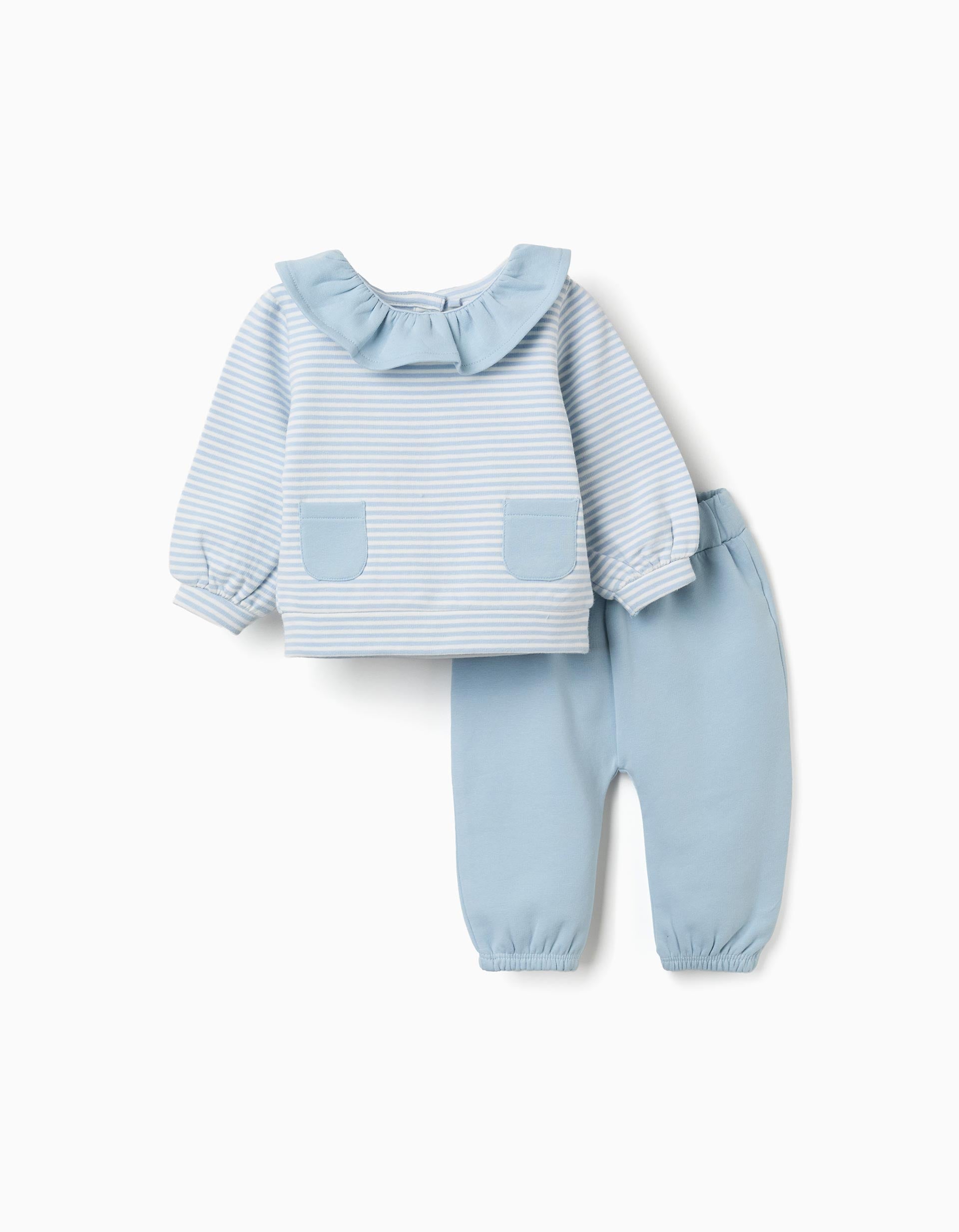 Brushed jogging set with ruffles for newborn girls, light blue