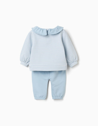 Brushed jogging set with ruffles for newborn girls, light blue