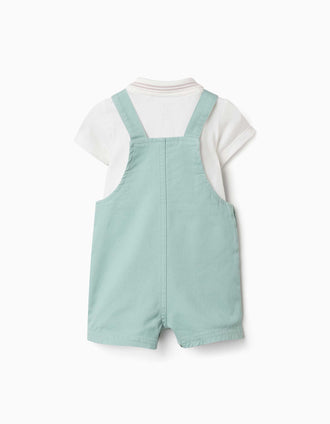 Body e jardineiras de algodão para recém-nascido, branco/verde-claro
