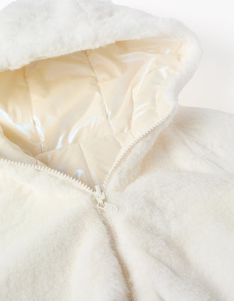 Casaco acolchoado reversível com capuz e forro em pelo para menina, branco