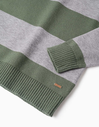 Striped knitted jumper for boys, green/grey