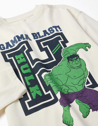 Camiseta de manga larga de algodón con estampado Hulk para niño, blanco
