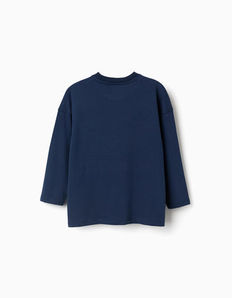 Camiseta de manga larga de algodón Los Vengadores para niño, azul marino