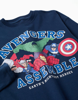 Camiseta de manga larga de algodón Los Vengadores para niño, azul marino