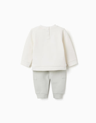 Brushed jogging set with embossed print for newborns, white/green