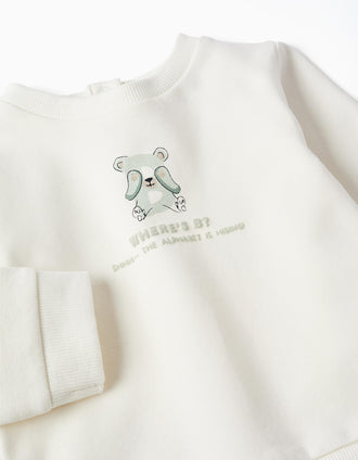 Brushed jogging set with embossed print for newborns, white/green
