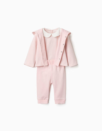 3-piece cotton set for newborn girls, light pink