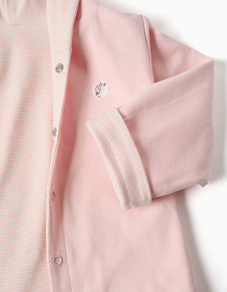 3-piece cotton set for newborn girls, light pink