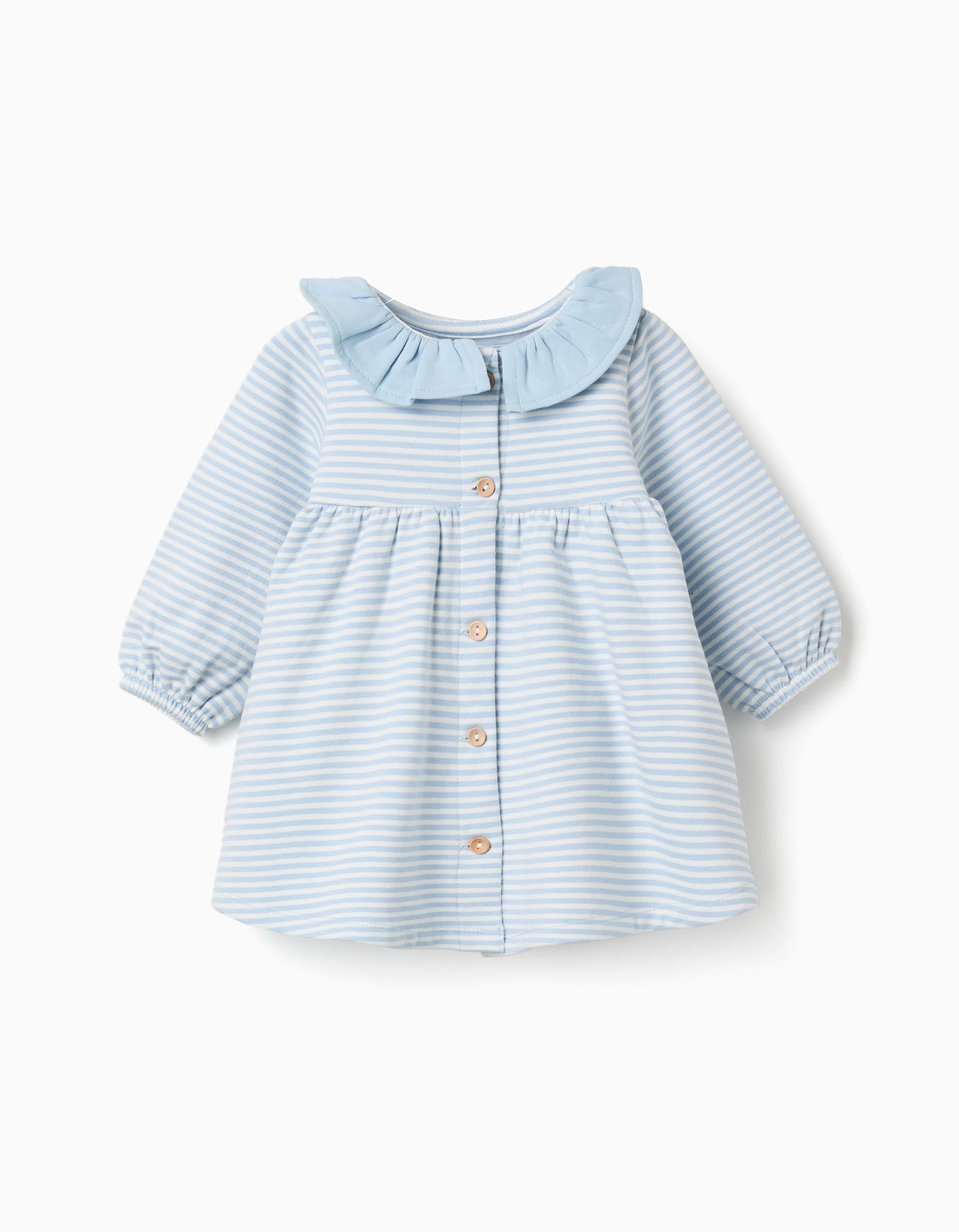 Long sleeve brushed dress with stripes for newborn girls, blue/white