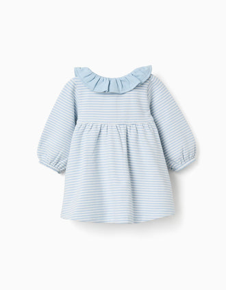 Long sleeve brushed dress with stripes for newborn girls, blue/white