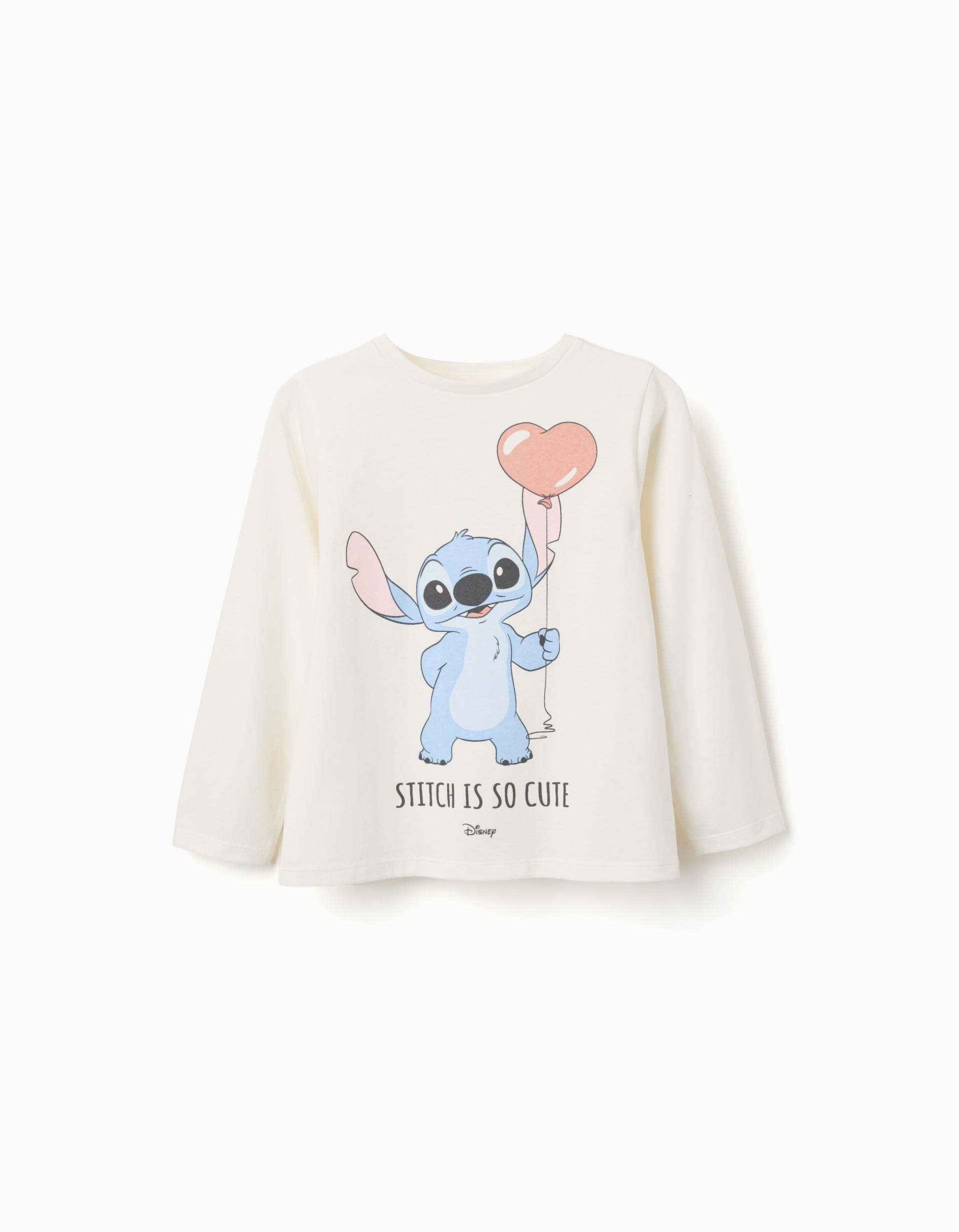 T-shirt de manga comprida com estampado Stitch is Cute para menina, branco